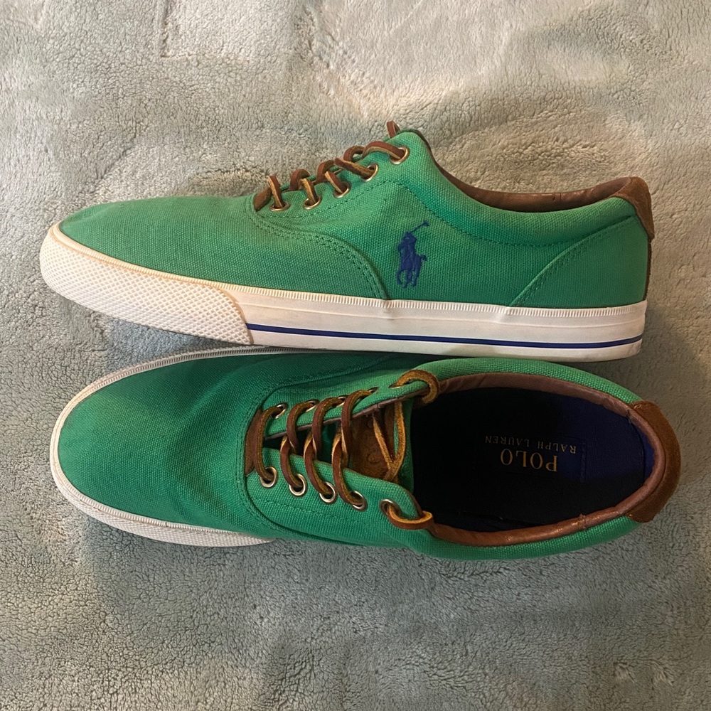 Polo Ralph Lauren Vaughn Mens Canvas Leather Sneakers Size 9.5D